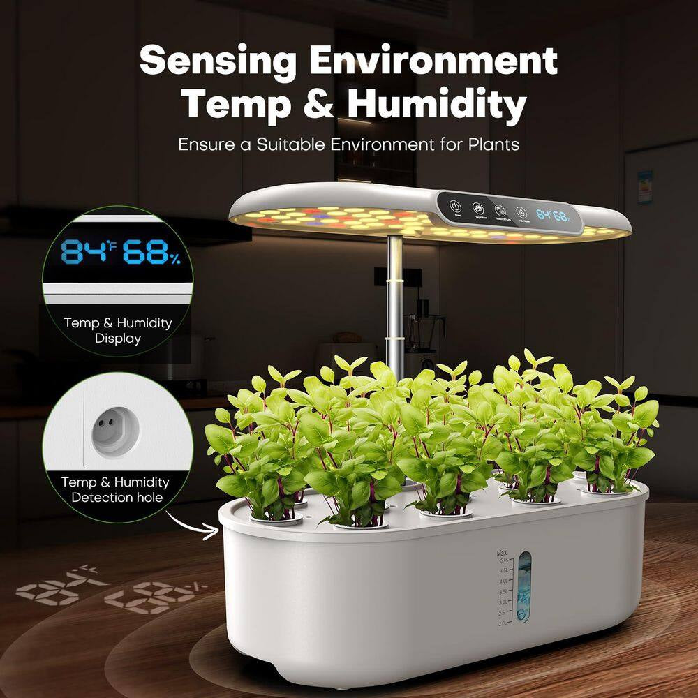 Hydroponics Growing System Kit: 12-Pods Plant Germination Kit with Grow Light, Smart Temp & Humidity Detection