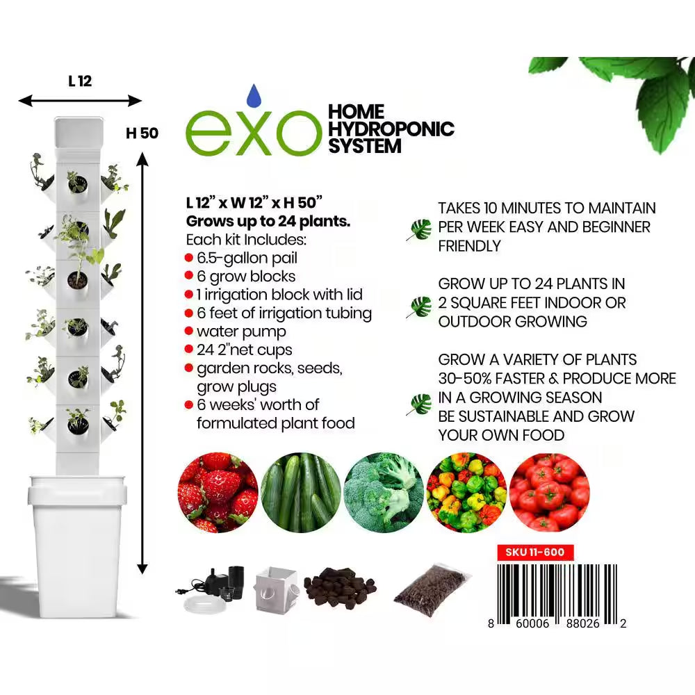 24-Plant Vertical Hydroponic Garden Tower System