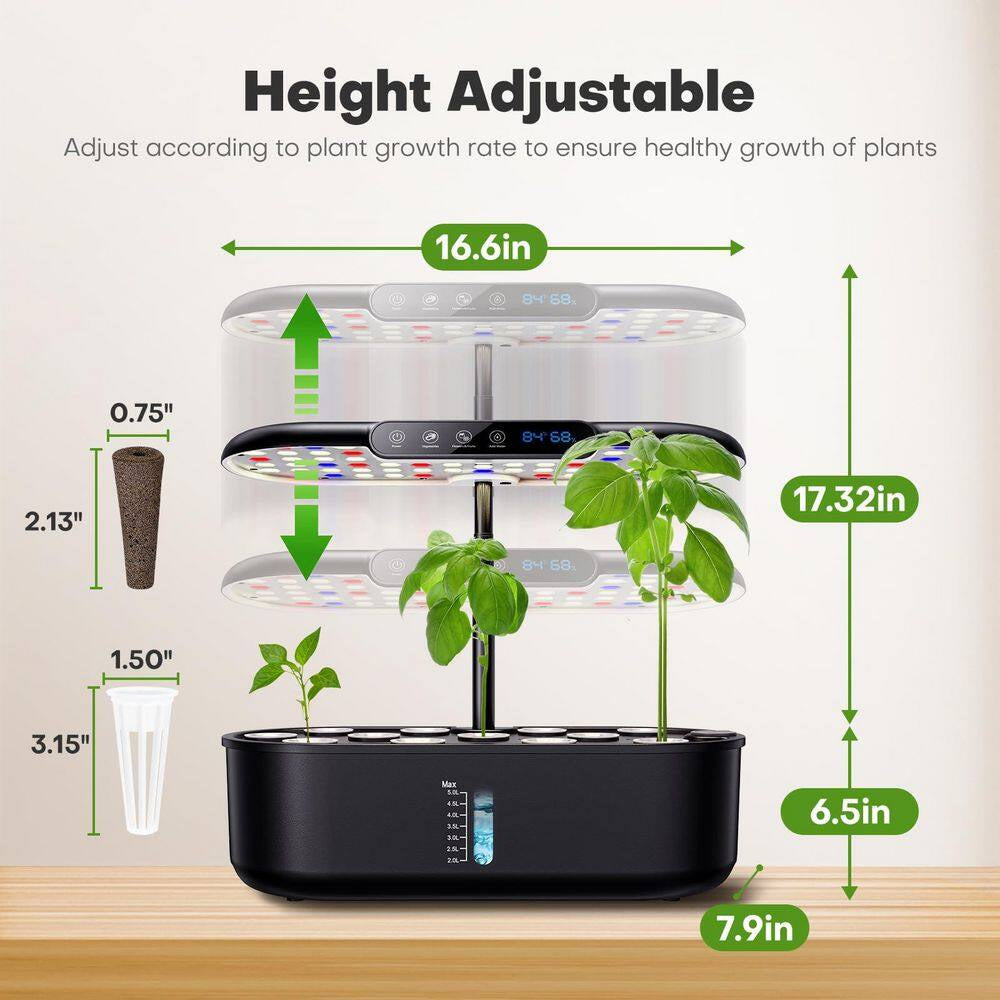 Hydroponics Growing System Kit: 12-Pods Plant Germination Kit with Grow Light, Smart Temp & Humidity Detection
