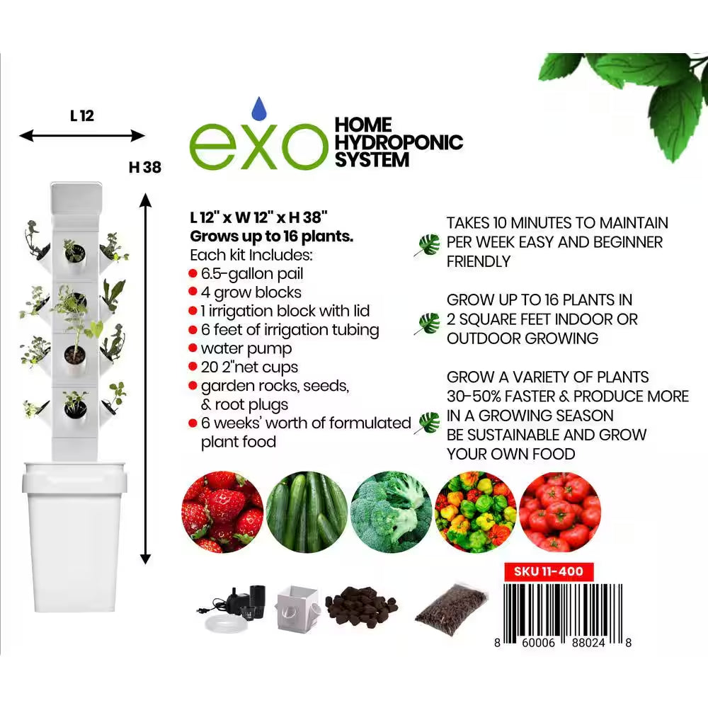 16-Plant Vertical Hydroponic Garden Tower System