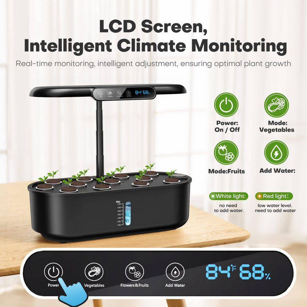 Hydroponics Growing System Kit: 12-Pods Plant Germination Kit with Grow Light, Smart Temp & Humidity Detection